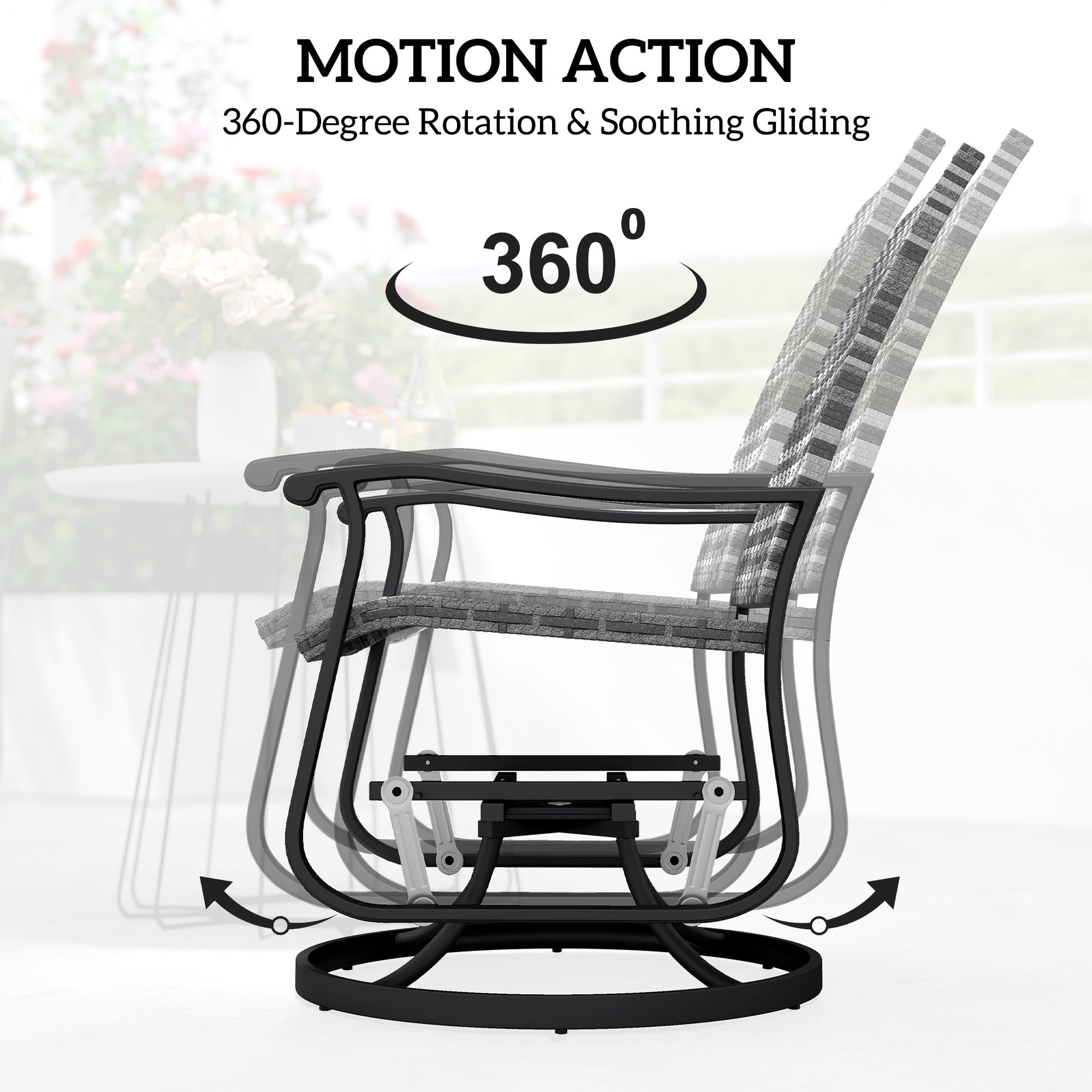 Wicker Rattan Swivel Patio Glider Chair Set of 2, Outdoor Glider Chair with Steel Frame, High Back, Armrests
