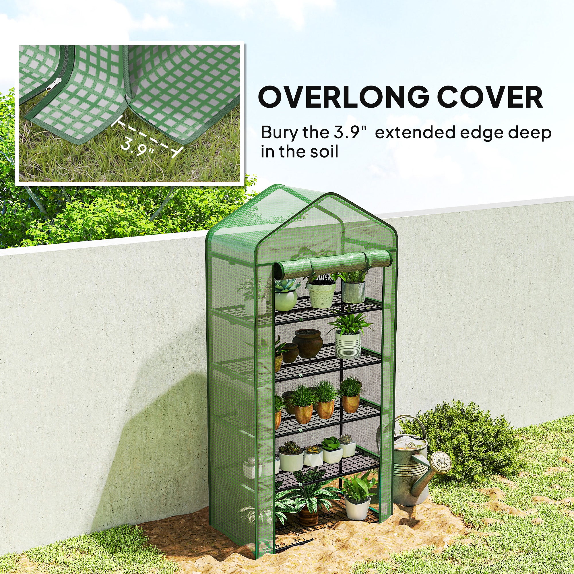 5 Tier Mini Greenhouse, Small Portable Greenhouse with PE Cover, Roll-Up Zippered Door, 76" x 35.4" x 19.3", Green