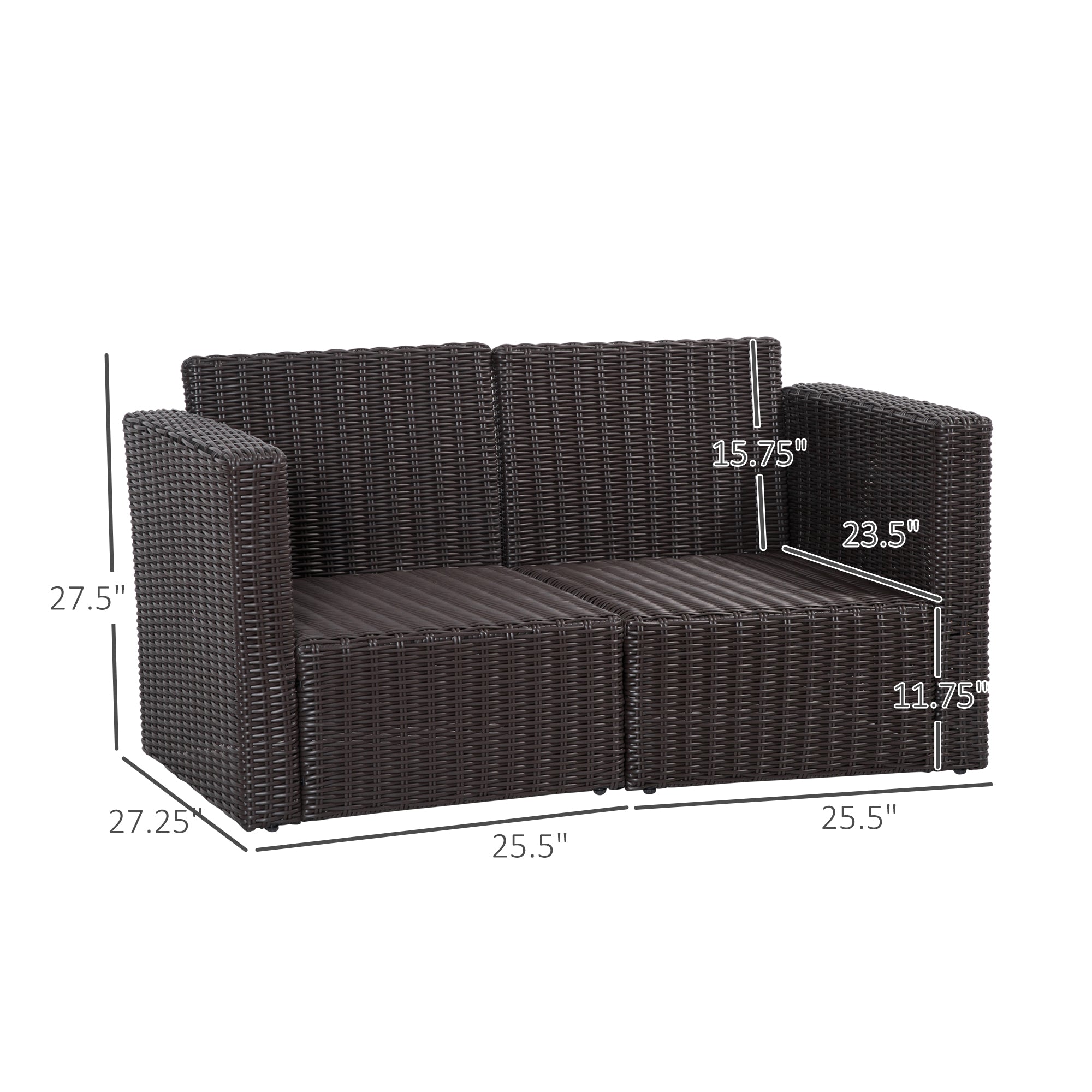 2 Piece Patio Wicker Corner Sofa Set, Outdoor PE Rattan Furniture, with Curved Armrests and Padded Cushions for Balcony, Garden, or Lawn