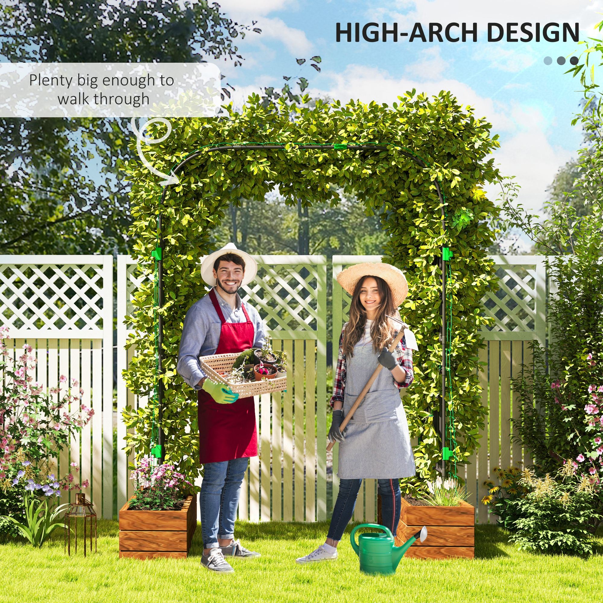 Garden Arch Trellis, 8 FT Tall Metal Plant Trellis Support with Climbing Net, Cucumber Trellis for Climbing Plants