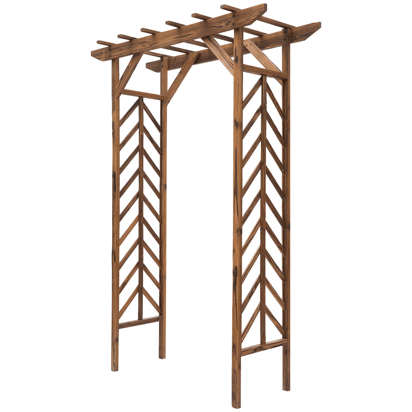 79in Wooden Garden Arbor Arch Trellis with Classic Countryside Style, Pergola Style Roof for Climbing Vines for Ceremony Party Weddings