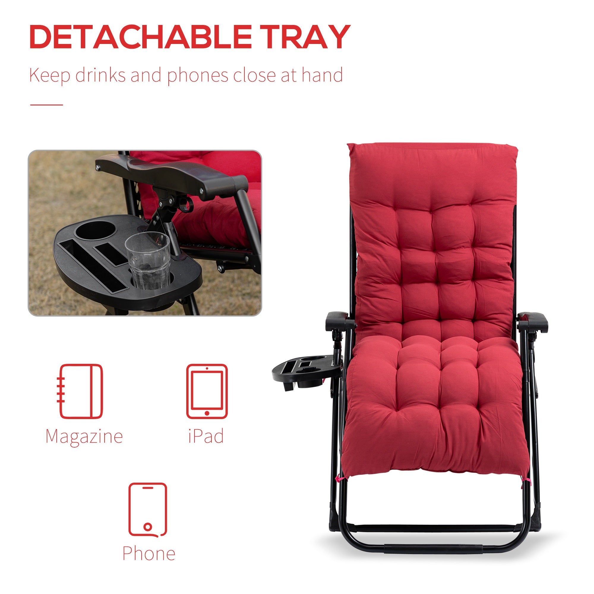 Padded Zero Gravity Chair, Folding Recliner Chair with Cup Holder Cushion