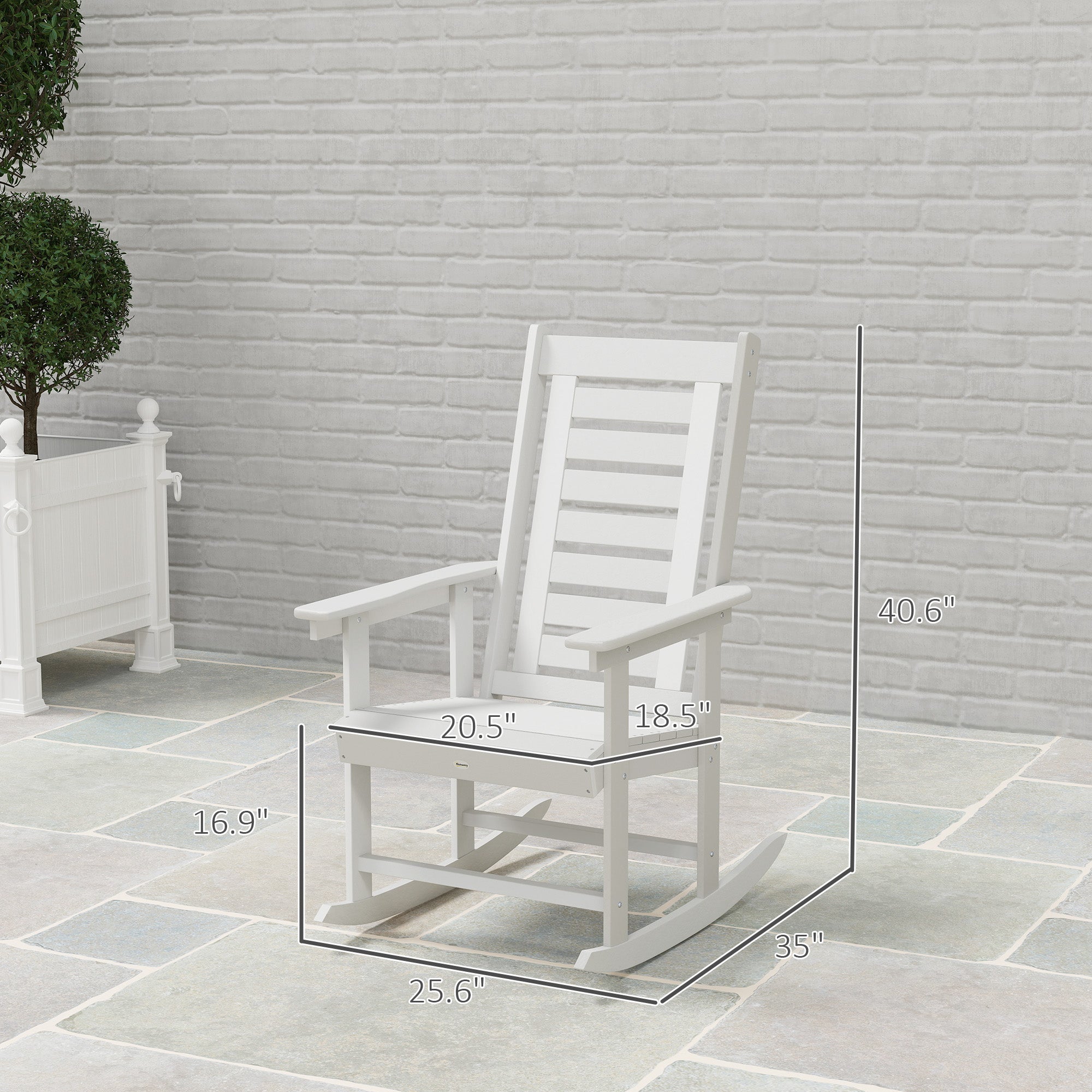 2 Pieces Outdoor Rocking Chairs, HDPE Patio Rockers with 28" High Back, Wide Armrests for Porch Backyard