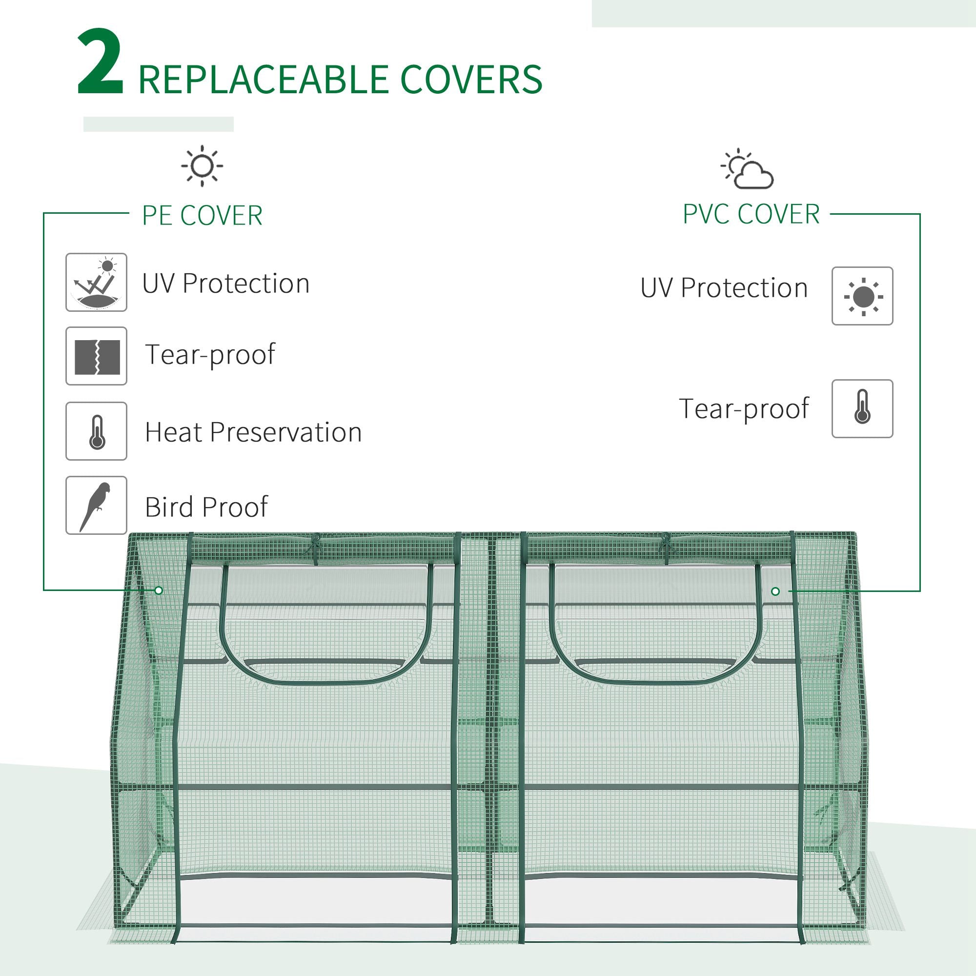 6' x 3' x 3' Portable Greenhouse, Garden Hot House with Two PE/PVC Covers and 2 Roll Up Windows