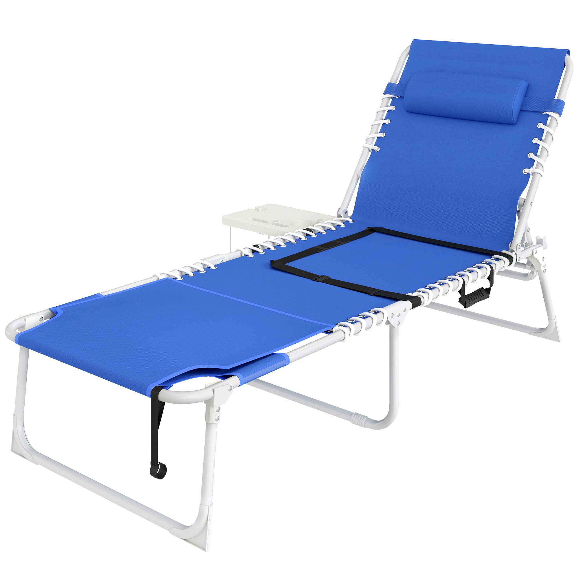 Tanning Chair with Face Hole and Side Table, 5-Position Folding Outdoor Chaise Lounge Chair