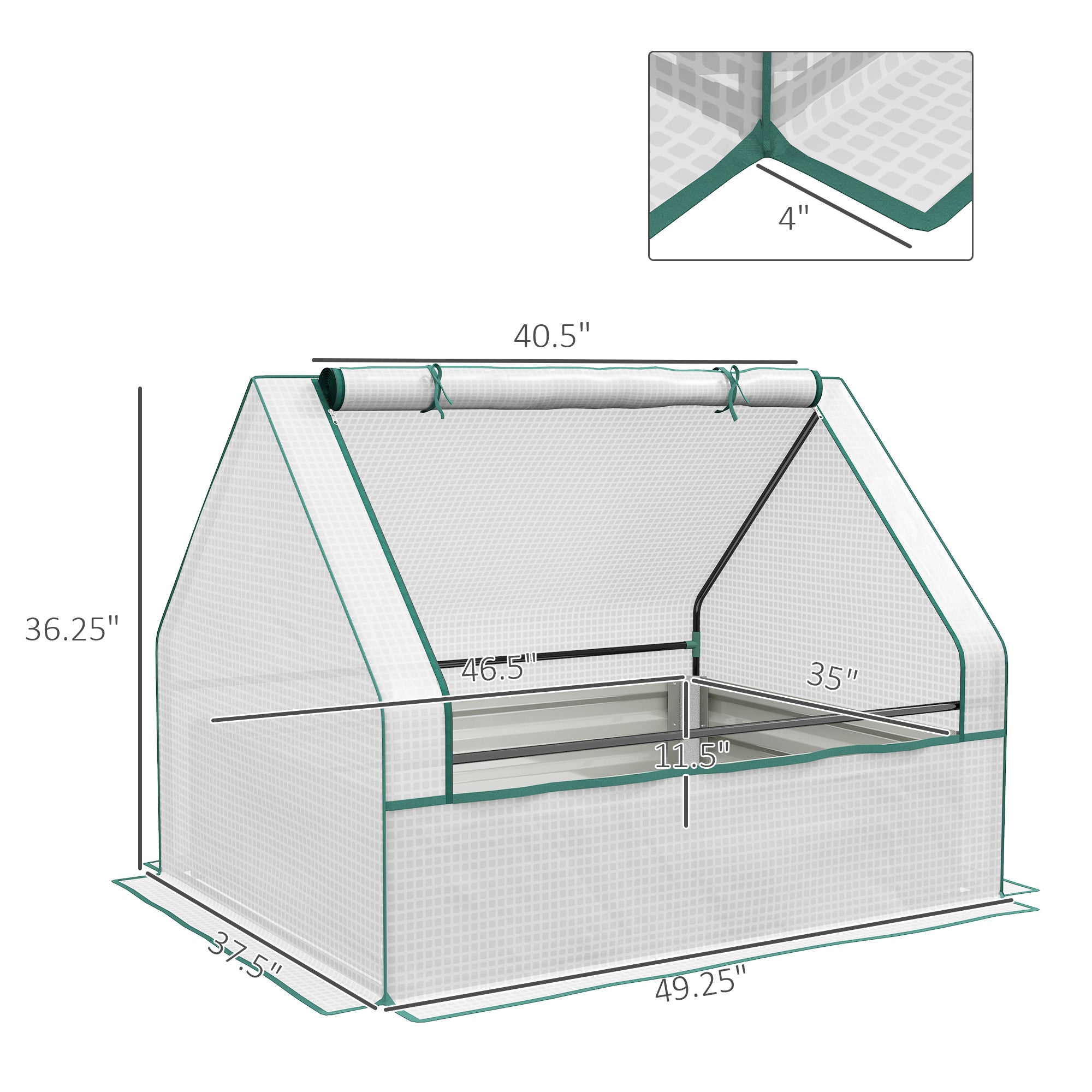 Raised Garden Bed, Outdoor Metal Planter Box with Mini Greenhouse, White and Silver