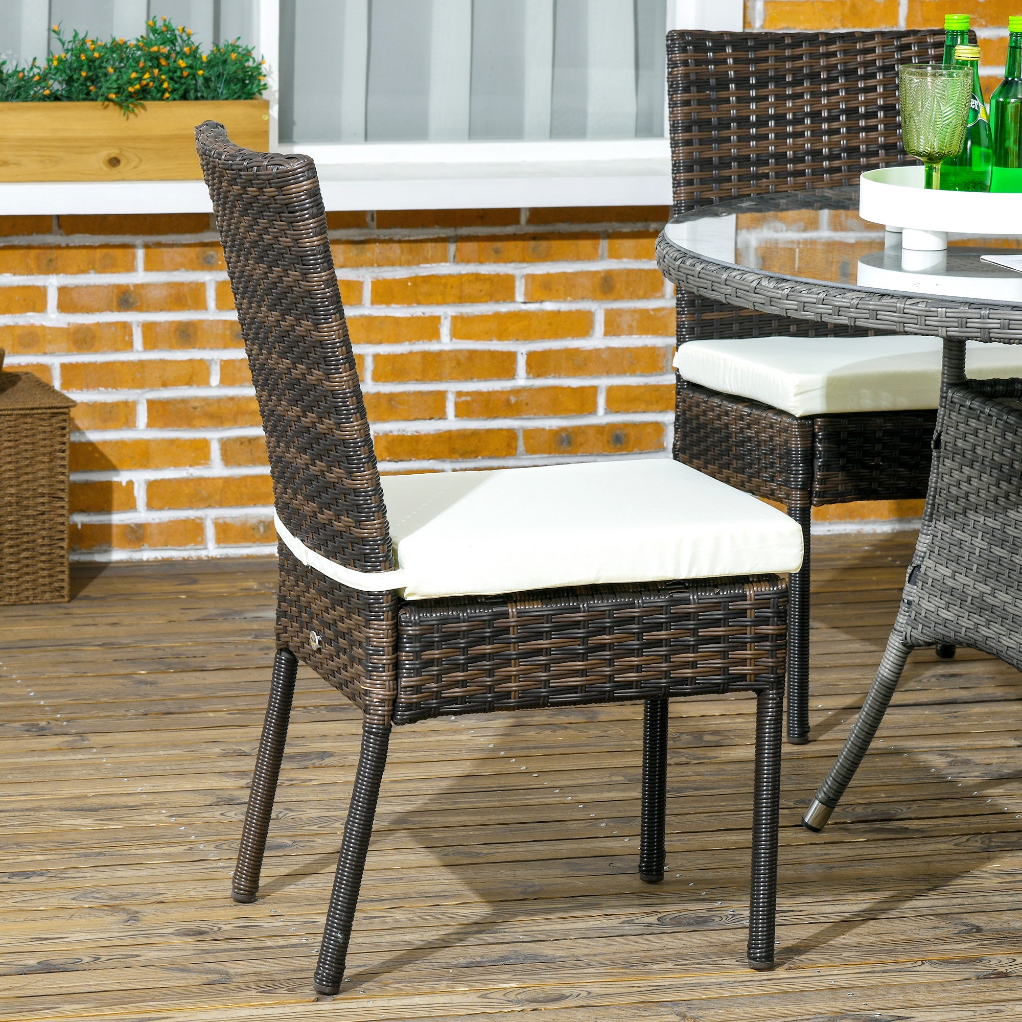 4 PE Rattan Outdoor Dining Chairs with Cushions, Patio Wicker Dining Chairs with Backrest