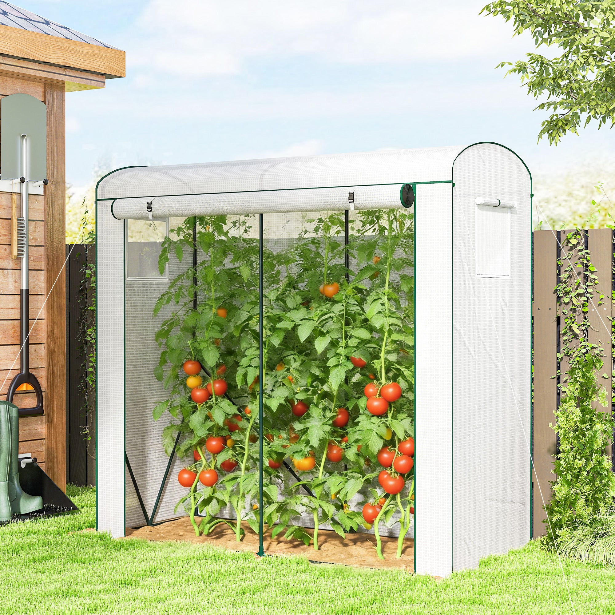 Mini Greenhouse, Portable Greenhouse with Roll-Up Door and 2 Mesh Windows, PE Cover, 78.7" x 29.5" x 74"
