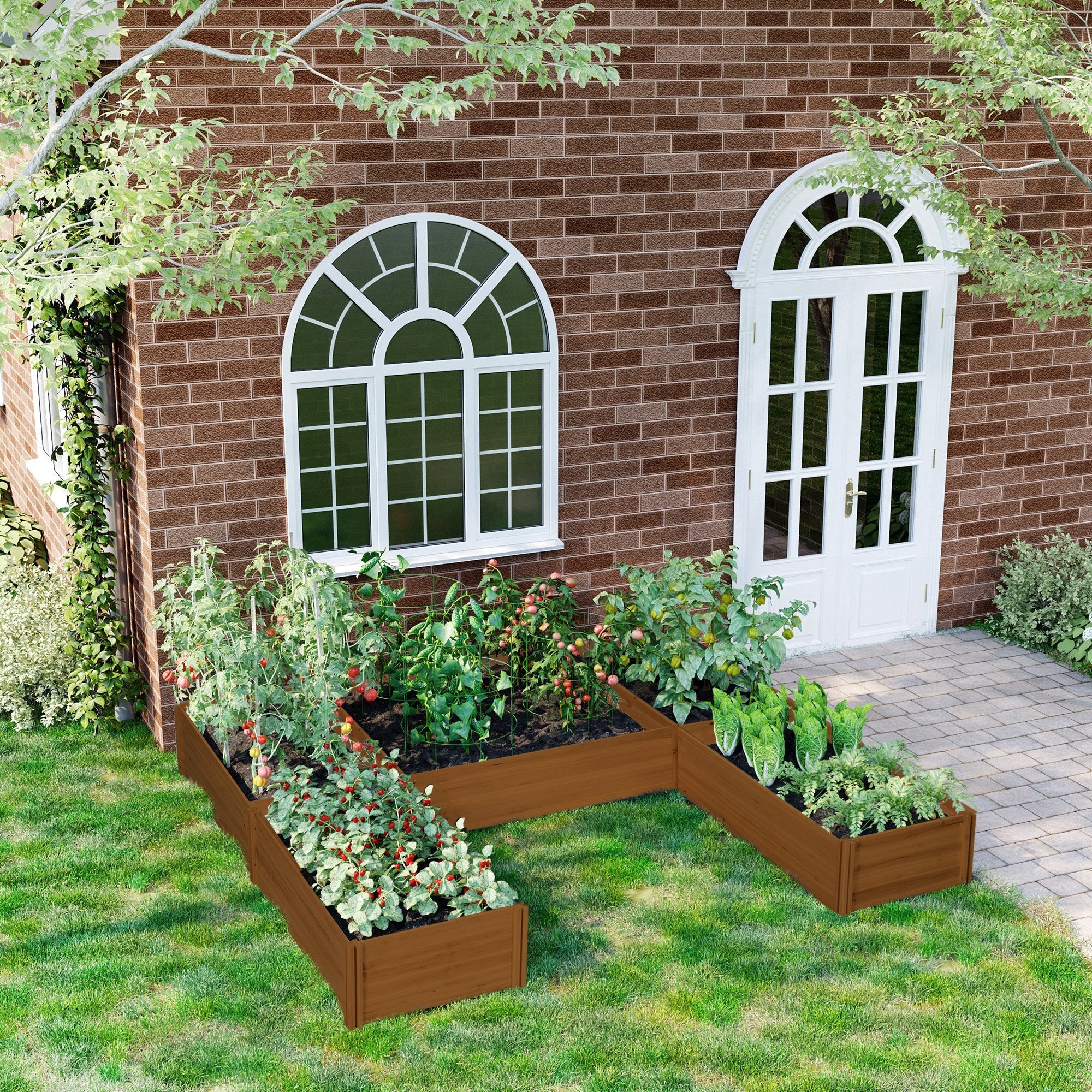 Set of wooden raised garden bed planter boxes