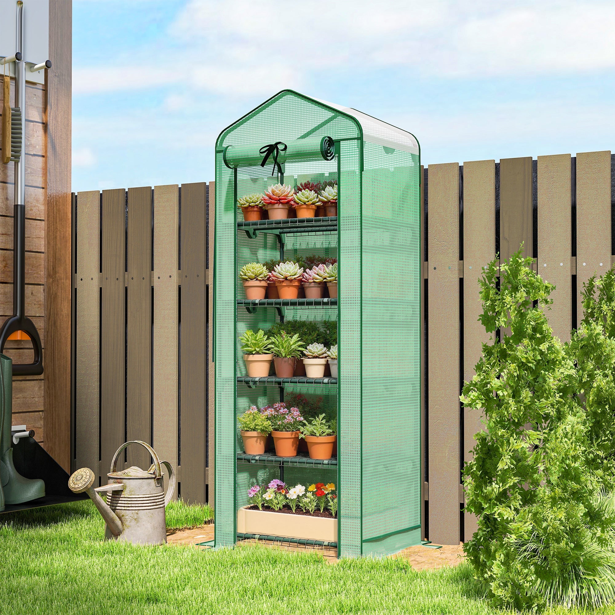 Five tier mini greenhouse with screen roof