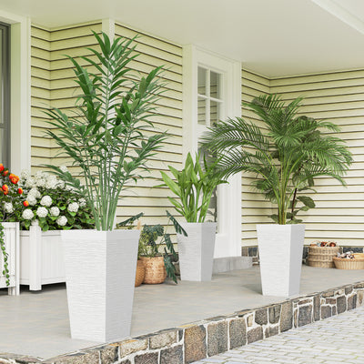 22.8 Inch Set of 3 Outdoor Planters with Stone Finish and Wheels, Stackable Tapered Planters with Drainage Hole