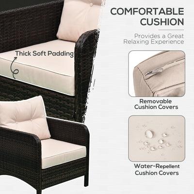 5 Pieces Rattan Wicker Lounge Chair Outdoor Patio Conversation Set with 2 Cushioned Chairs, 2 Ottomans and Tempered Glass Top Coffee Table