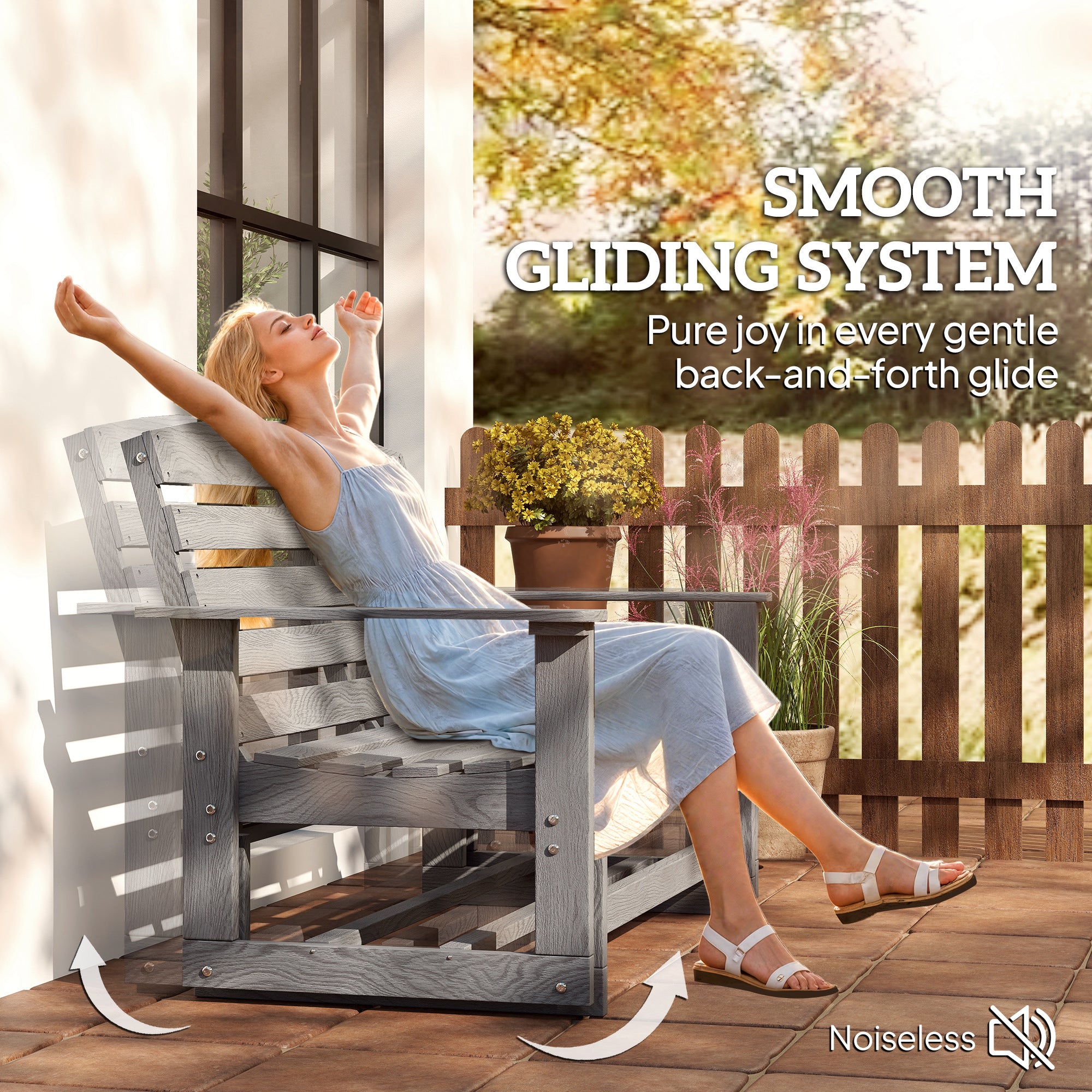 Patio Glider Bench w/ HDPE Slatted Double Rocking Chair