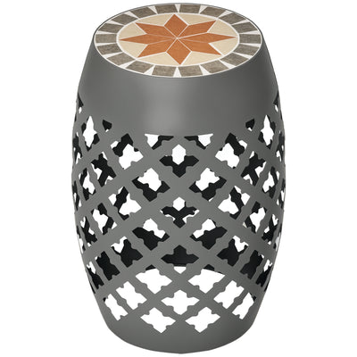 Decorative Outdoor Stool, 12" Round Patio Side Table, Mosaic Accent Plant Stand for Garden, Balcony
