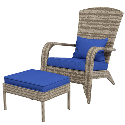 Wicker Adirondack Chair Fire Pit Chair w/ Ottoman & Cushions