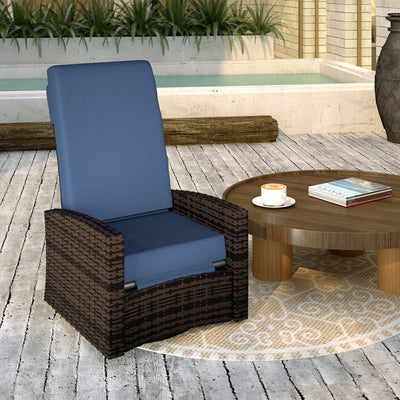 Outdoor Wicker Swivel Recliner Chair, Lifting Footrest, 360° Rotating Basic, Water-resistant Cushions, Dark