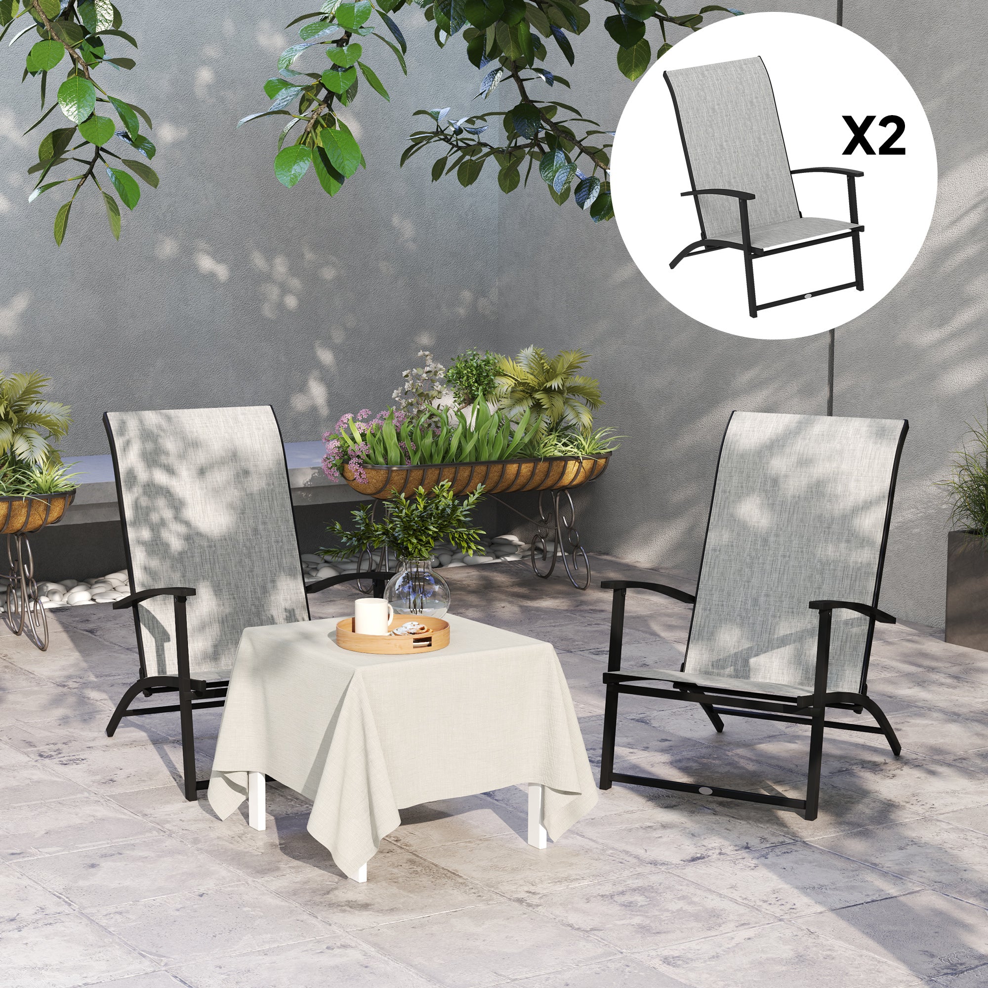Set of 2 Outdoor Dining Chairs with High Back, Armrests, Folding Patio Chairs for Patio, Lawn, Camping