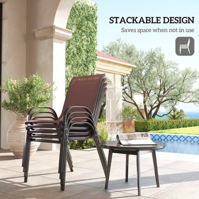 Set of 4 Outdoor Dining Chairs, Stackable Patio Chairs with High Back, Breathable Mesh Seat for Garden Lawn