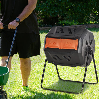 Tumbling Compost Bin Outdoor 360° Dual Chamber Rotating Composter 43 Gallon