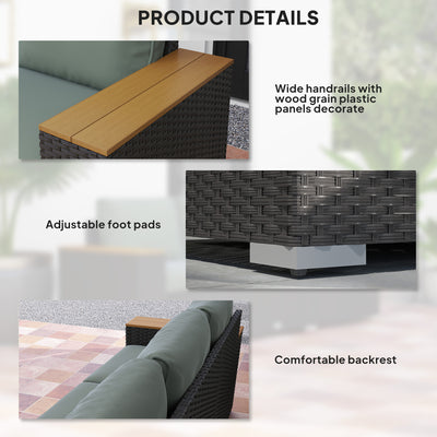 3-Seat Outdoor Patio Sofa, PE Wicker Outdoor Couch with  Extra Wide Deep Seat, Wide Armrests 4" Cushions