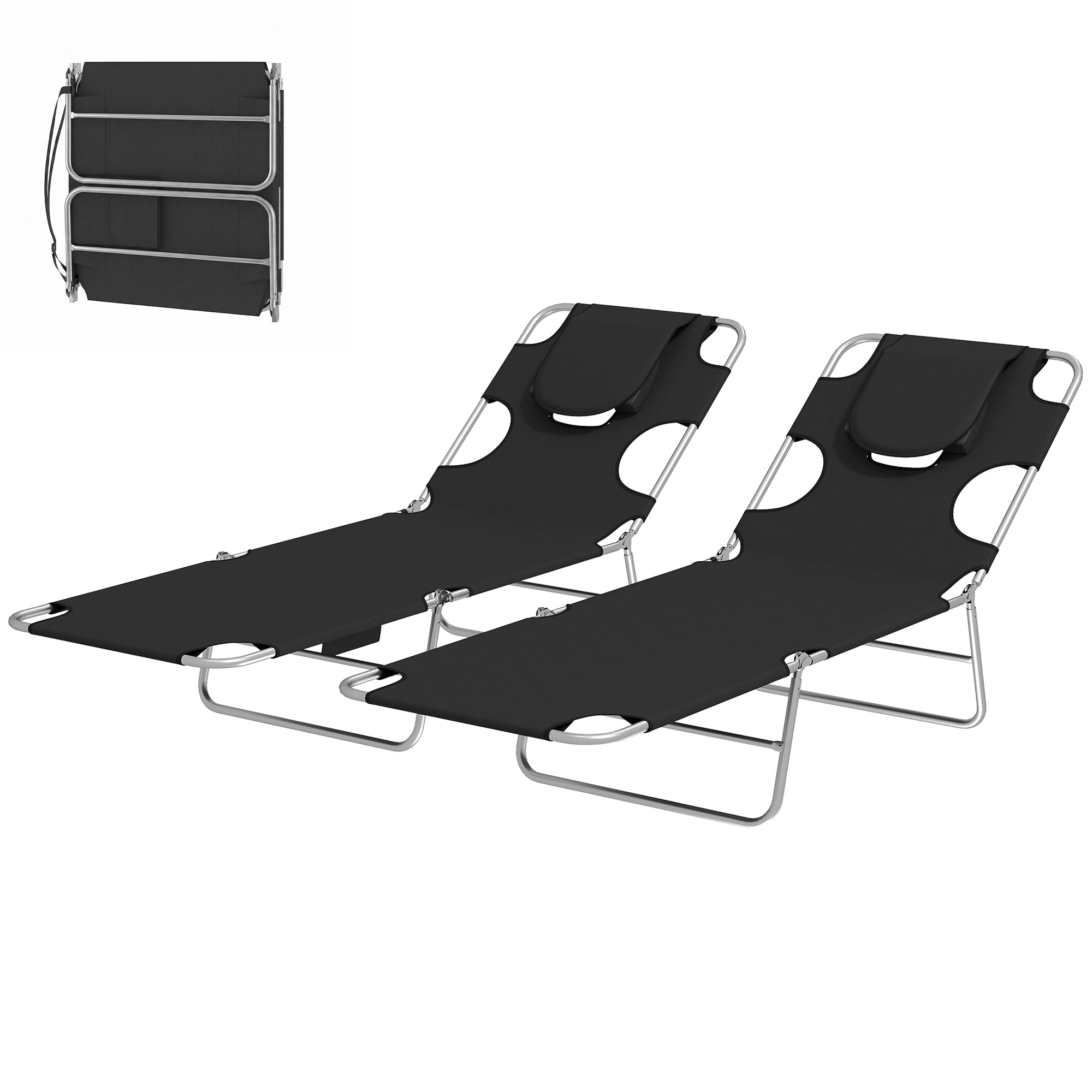 2 Tanning Chairs with Face Hole, 5-Level Adjustable Outdoor Chaise Lounge Chair with Pillow for Beach, Pool