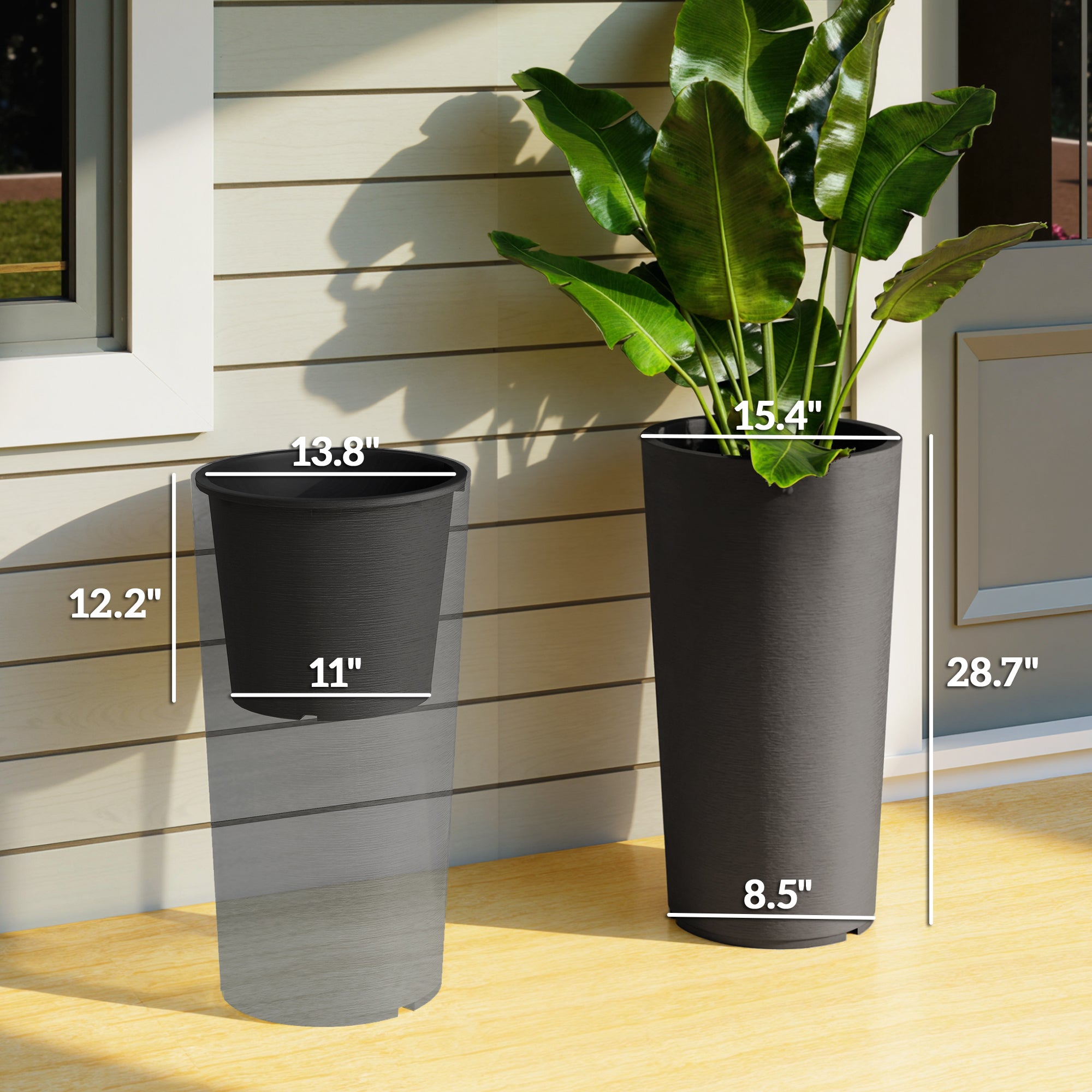 29 Inch Outdoor Planter, Set of 2 Plastic Flower Pots, Weather and UV Resistant Stackable Large Planters