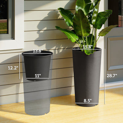 29 Inch Outdoor Planter, Set of 2 Plastic Flower Pots, Weather and UV Resistant Stackable Large Planters