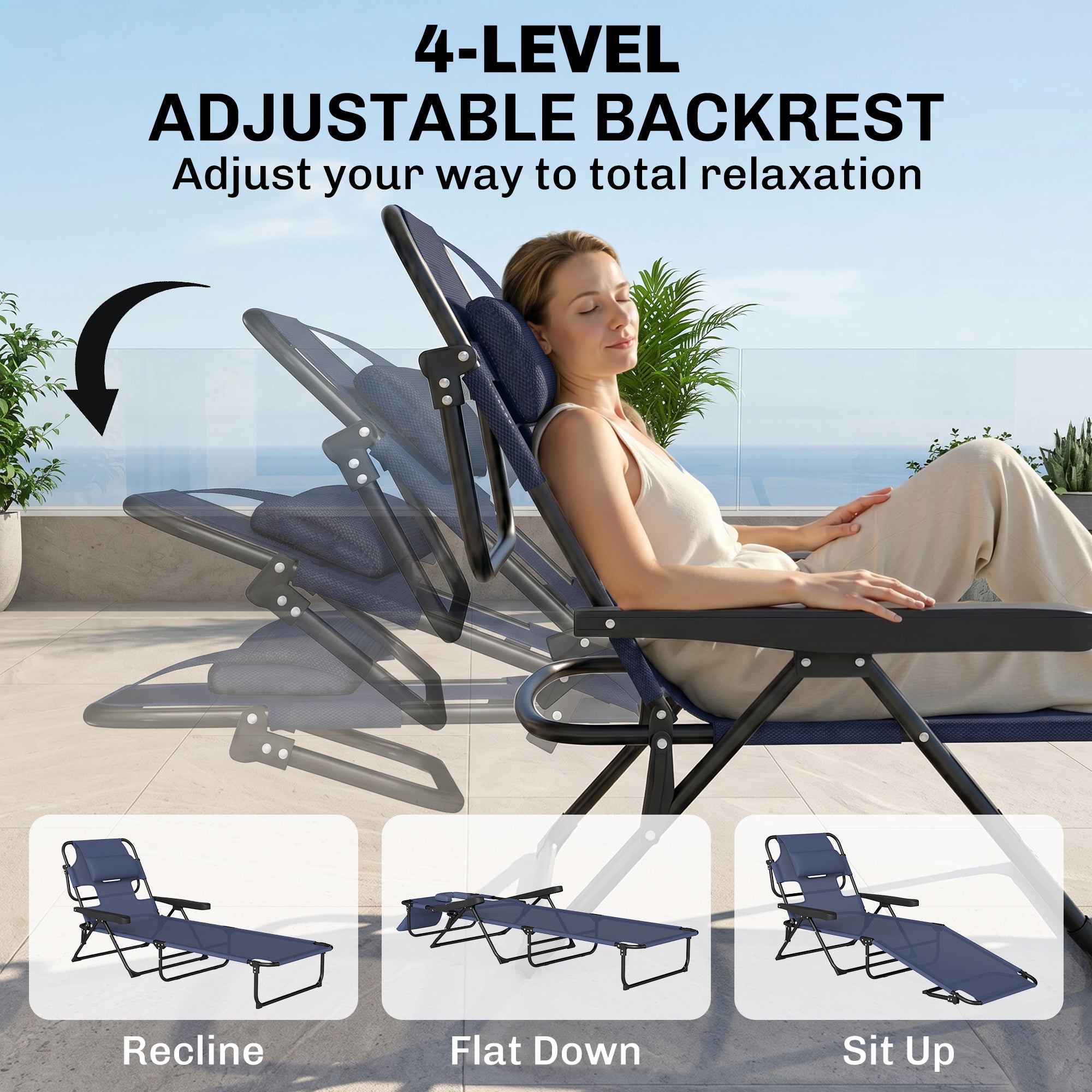Folding Lounge Chair w/ Reclining Back