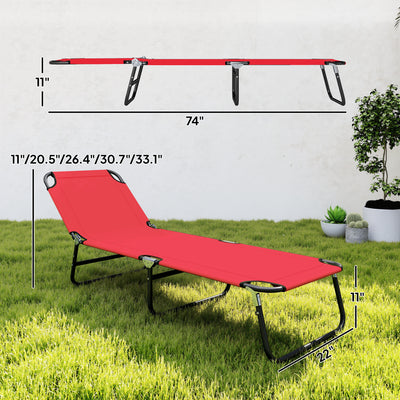Folding Chaise Lounge Pool Chairs, Outdoor Sun Tanning Chairs with 5-Level Reclining Back, Steel Frame for Beach, Yard, Patio