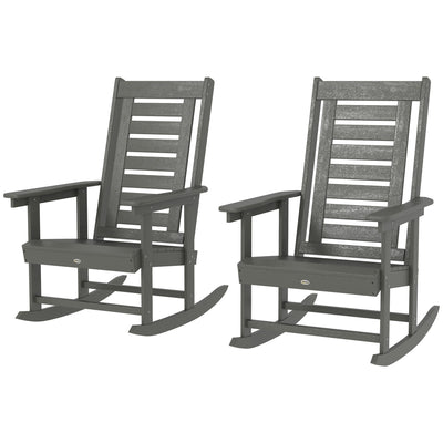 2 Pieces Outdoor Rocking Chairs, HDPE Patio Rockers with 28" High Back, Wide Armrests for Porch Backyard