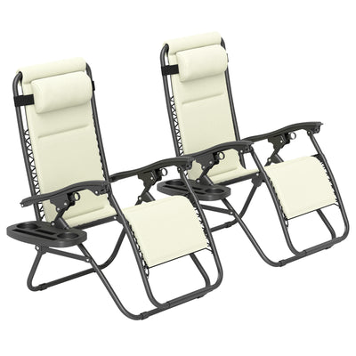 Zero Gravity Lounge Chair Set, 2 Pieces Reclining Folding Outdoor Lounge Chairs with Headrest Side Tray
