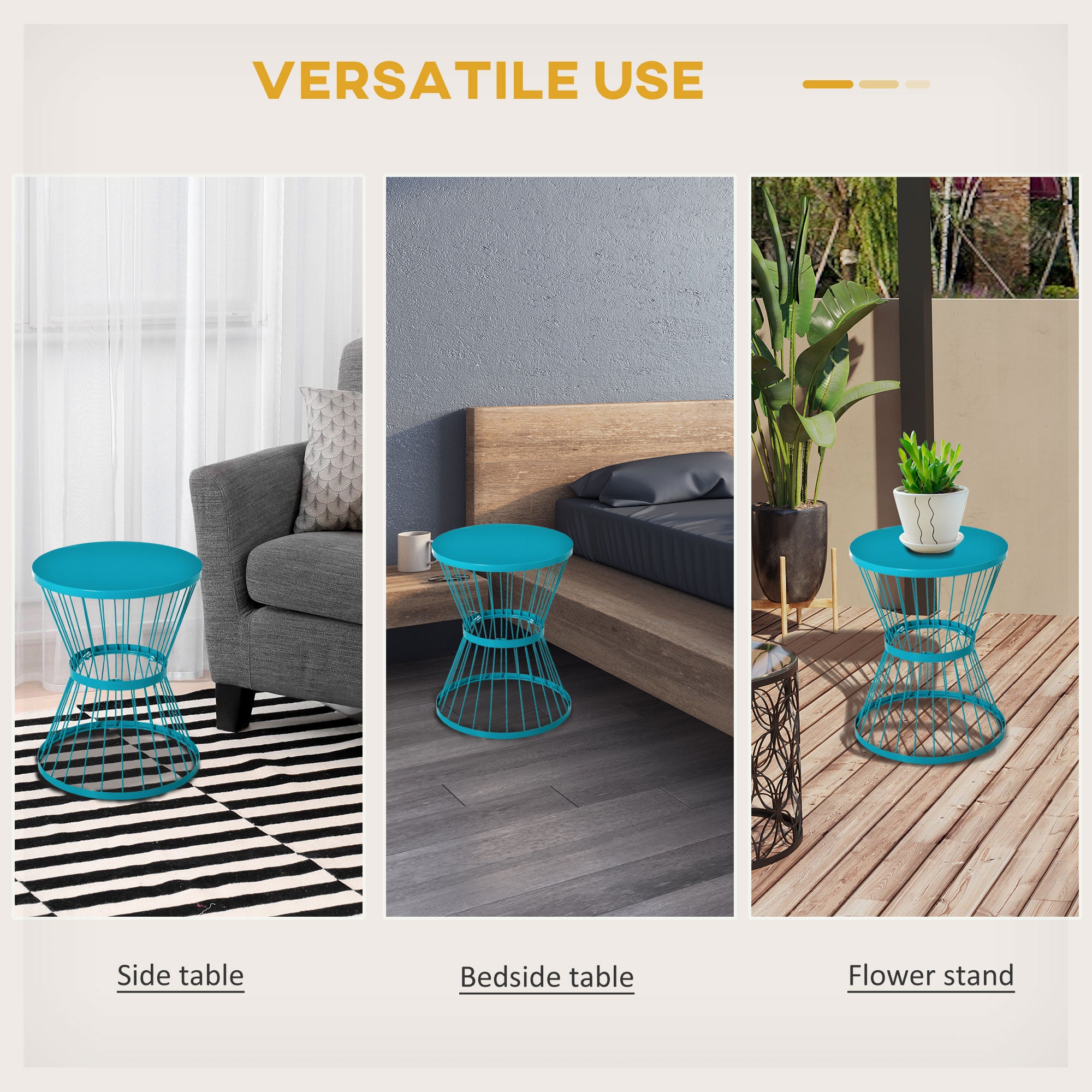 16" Steel Patio Side Table, Garden End Table with Hourglass Design, Accent Table for Outdoor and Indoor Use, Distressed