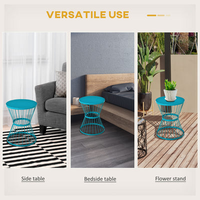 16" Steel Patio Side Table, Garden End Table with Hourglass Design, Accent Table for Outdoor and Indoor Use, Distressed