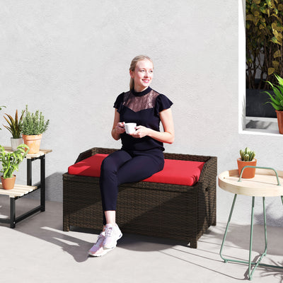 Outdoor Wicker Storage Bench with Storage & Cushion