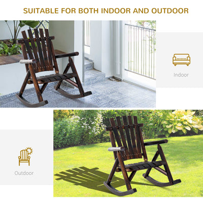 Outdoor Wooden Rocking Chair, Single-Person Rustic Adirondack Rocker with Slatted Seat, High Backrest, Armrests for Patio, Garden and Porch
