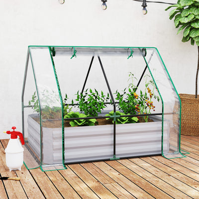 Raised Garden Bed with Cover, Outdoor Galvanized Metal Planter Box Kit, 4 x 3 ft Mini Greenhouse with 2 Large Screen Windows, for Growing Flowers, Vegetables and Herbs