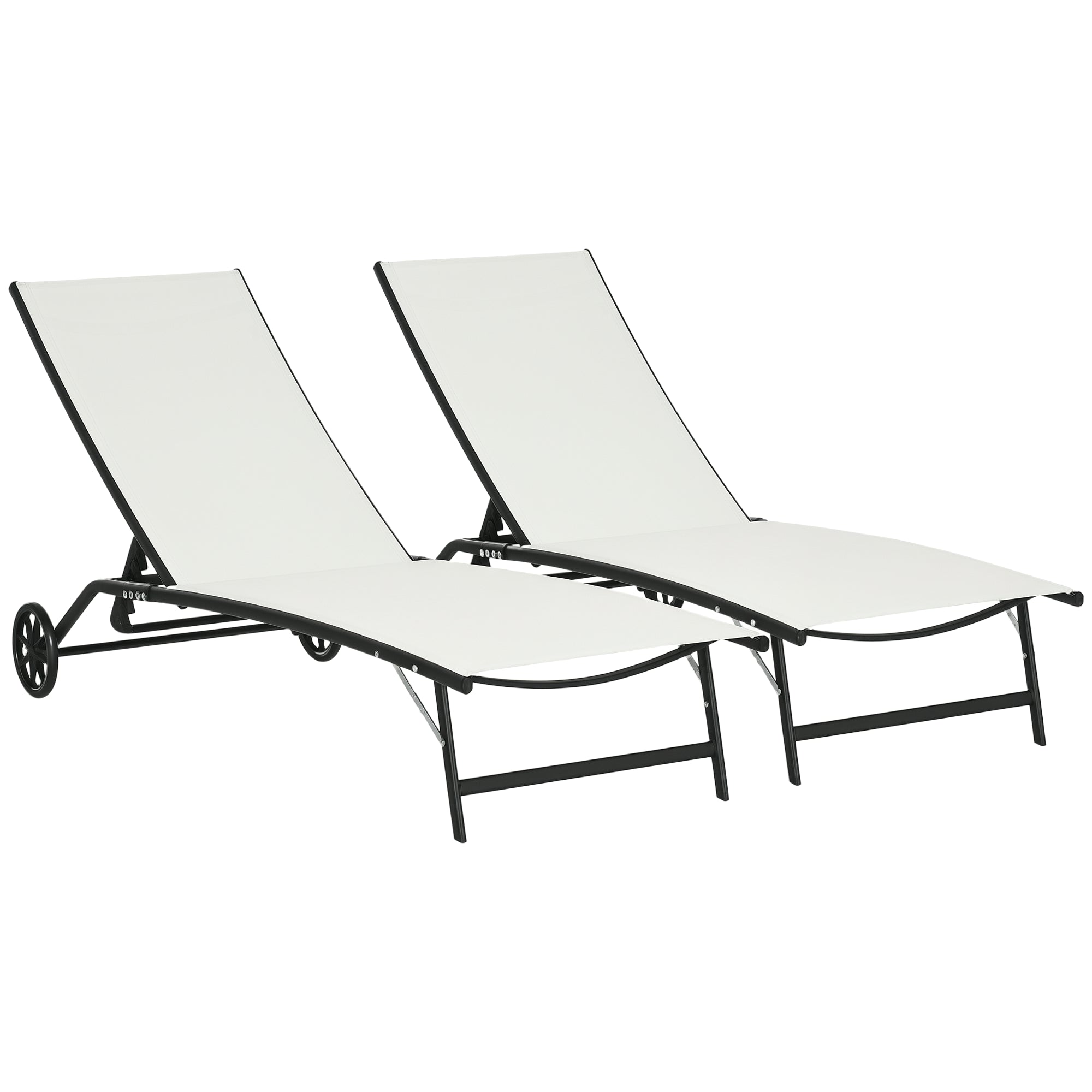 Chaise Lounge Outdoor, 2 Piece Lounge Chair with Wheels, Tanning Chair with 5 Adjustable Positions for Patio, Beach, Yard, Pool