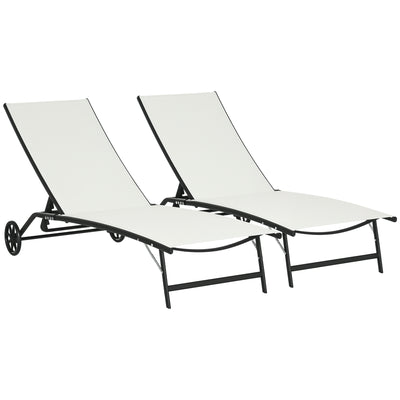 Chaise Lounge Outdoor, 2 Piece Lounge Chair with Wheels, Tanning Chair with 5 Adjustable Positions for Patio, Beach, Yard, Pool