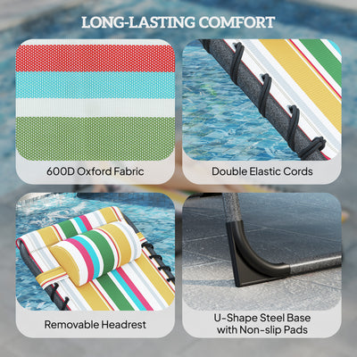 Folding Outdoor Chaise Lounge Chair Tanning Chair with 5-Level Adjustable Back, Side Table, Pillow, Pocket, Mixed Color
