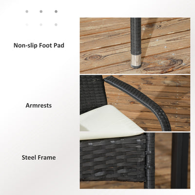 Stackable PE Rattan Outdoor Dining Chairs with Cushion, Patio Wicker Dining Chair with Armrests & Backrest