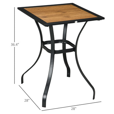 28" Outdoor Dining Table, Faux Wood Patio Furniture, Square Wood-Like Garden Table with Water Safe Design, Brown