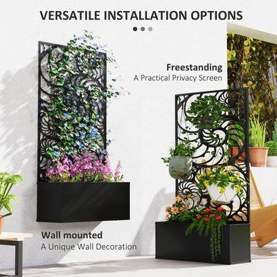 Metal Garden Bed with Trellis for Climbing Plants, Freestanding or Wall Mounted Flower Bed for Garden, Patio, Balcony
