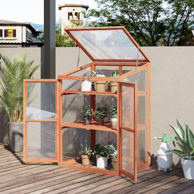 Wooden Cold Frame Greenhouse Small Mini Planter Box, 30" L x 24" W x 44" H
