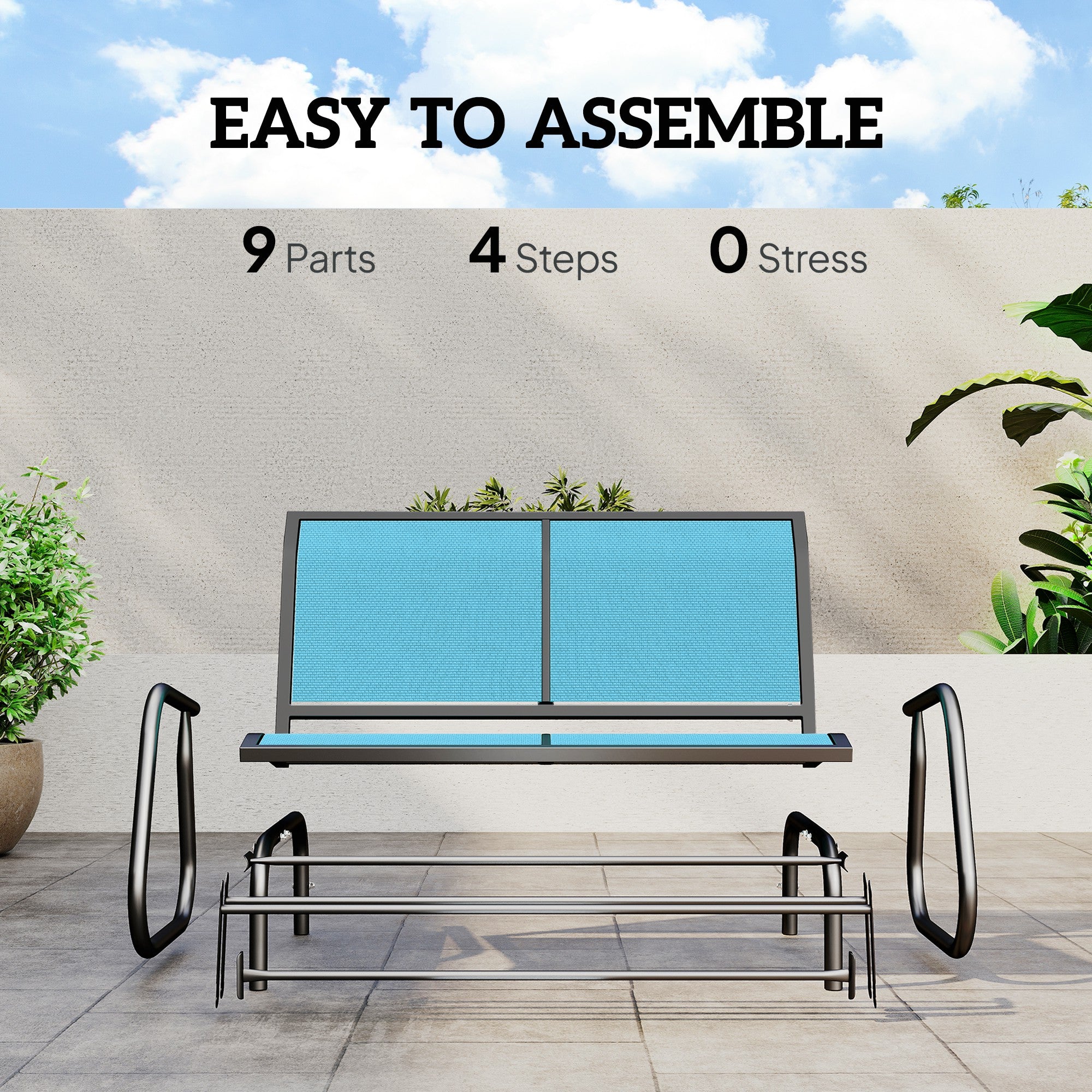 2-Person Outdoor Glider Bench, Patio Double Swing Rocking Chair Loveseat w/Powder Coated Steel Frame for Backyard Garden Porch