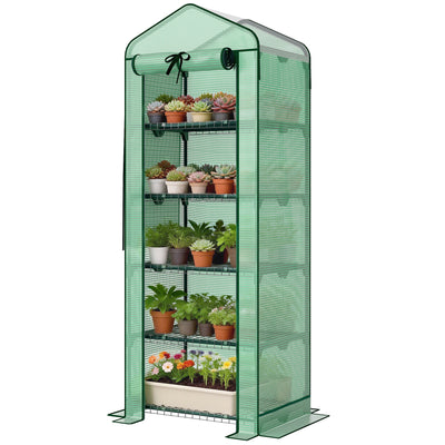 Mini Greenhouse with Screen Roof, 5 Tier Portable Small Greenhouse with High Strength PE Cover