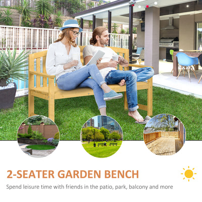 56" Outdoor Wood Bench, 2-Seater Garden Bench with Backrest and Armrest, Patio Bench for Patio, Porch, Poolside, Balcony, Natural