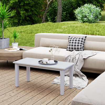 Rectangle Outdoor Coffee Table, HDPE All-Weather Outdoor Patio Table with Slatted Tabletop for Yard, Balcony