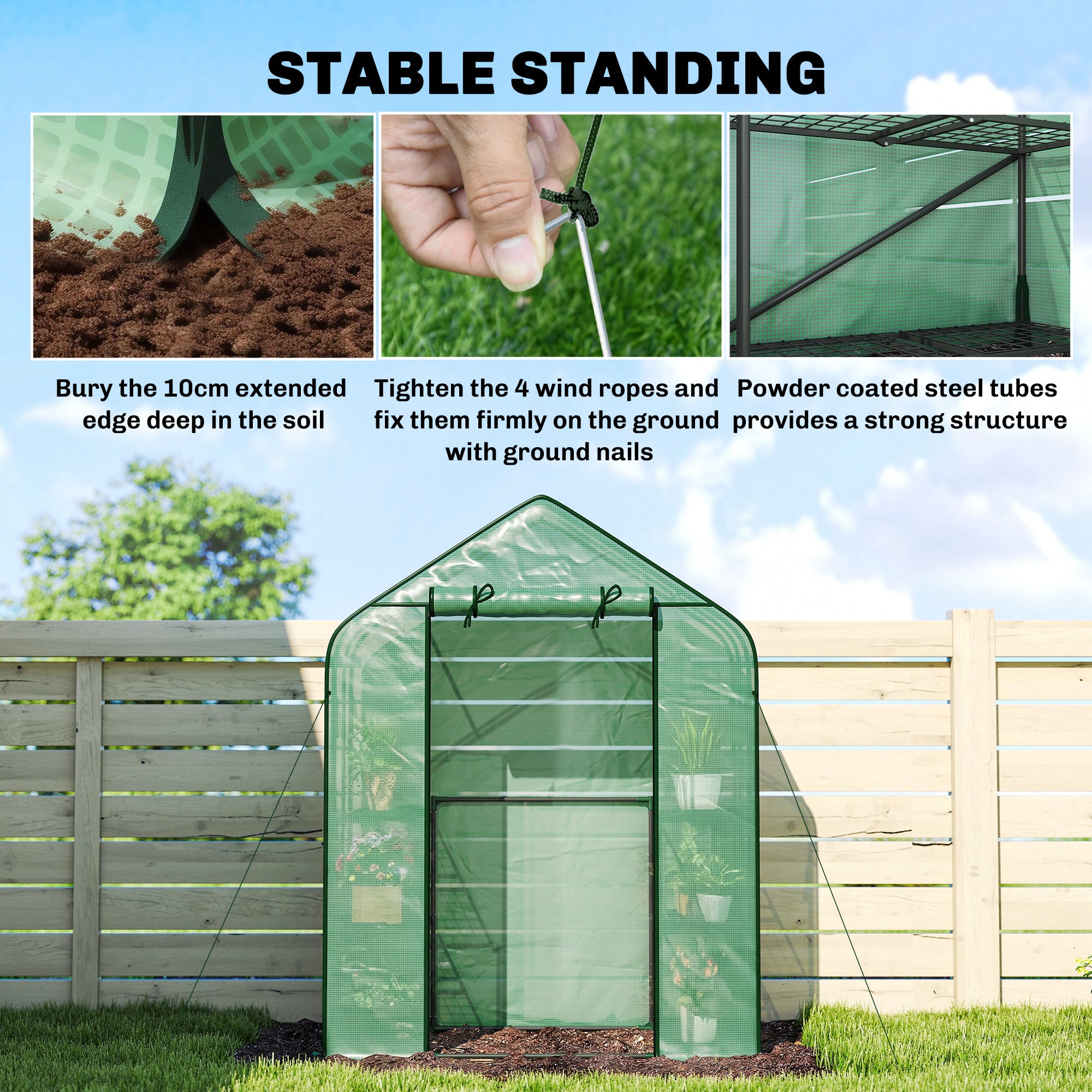 Greenhouse for Outdoors, Portable Greenhouse with 6 Shelves, UV-Resistant PE Cover, Roll-Up Door