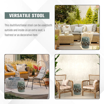 14" x 17" Ceramic Garden Stool with Double-Coin Knotted Ring Design & Strong Glazed Material, Decorative End Table, Home Collection