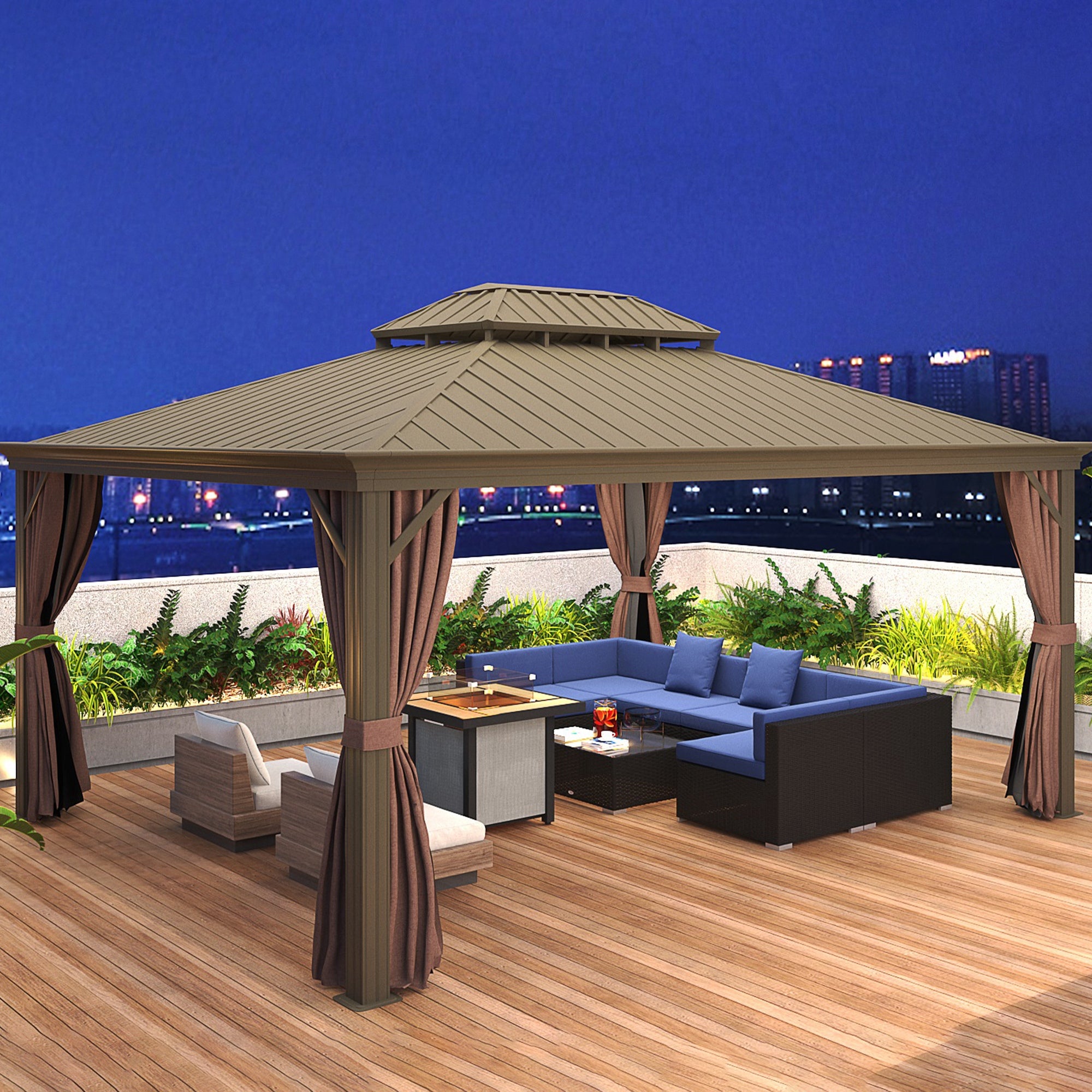 7 Piece Patio Furniture Set, Wicker Outdoor Sectional Sofa Set, All Weather PE Rattan Outdoor Furniture Conversation Sets with Cushions, Glass Top Coffee Table, Pillows, Dark Blue
